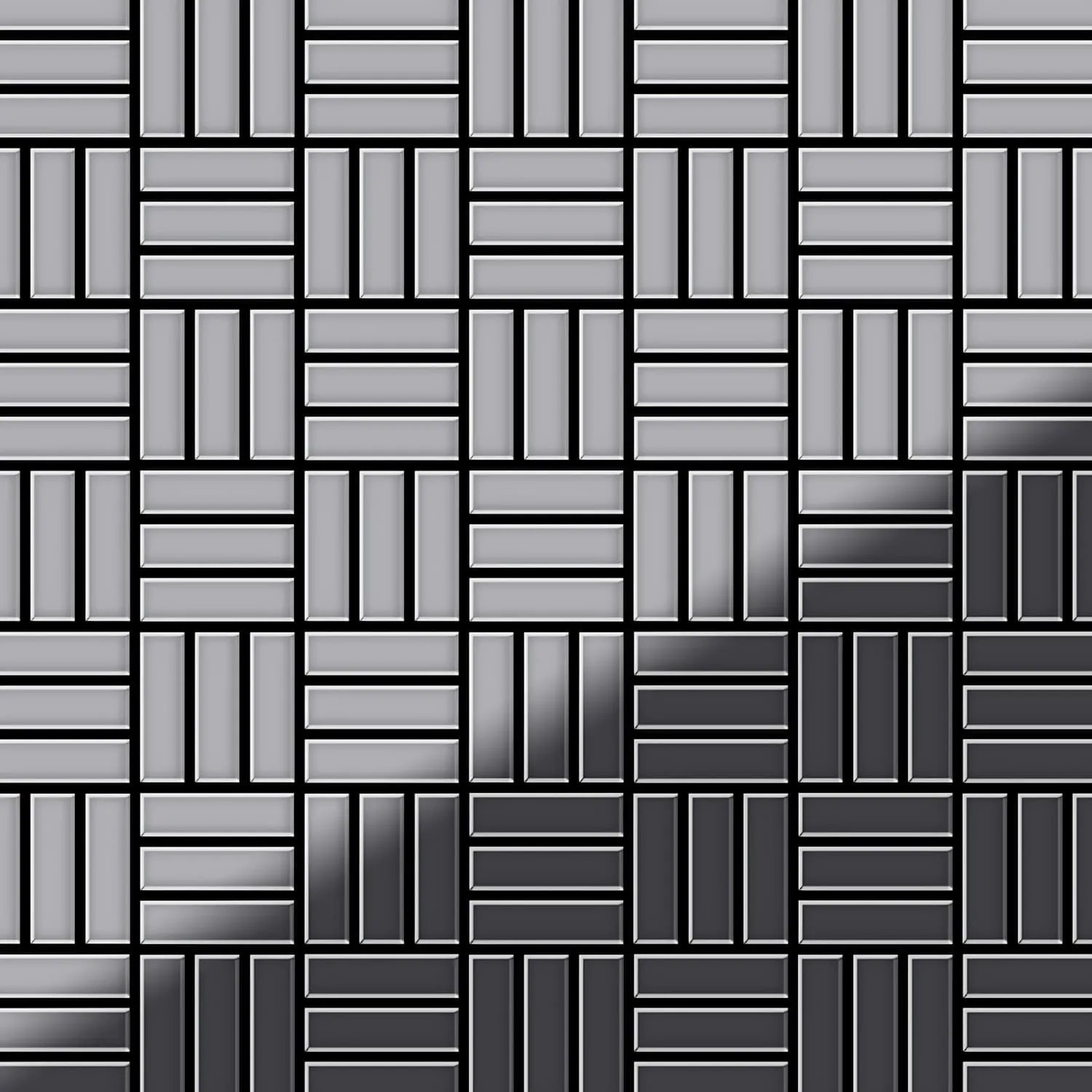 ALLOY Mosaik Fliese Massiv Metall Edelstahl Marine Hochglanz Grau Basketweave-s-s-mm 1 Paket mit 10 Matten 0