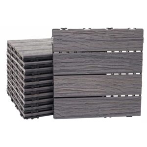 BERLINLODGE WPC Bodenfliese 11x Je BxT 30x30cm Holzoptik Balkon Terrasse 3D-Struktur Linear Antik-Braun