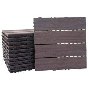 BERLINLODGE WPC Bodenfliese 11x Je BxT 30x30cm Holzoptik Balkon Terrasse 3D-Struktur Linear Grau-Braun