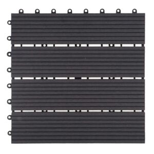 BERLINLODGE WPC Bodenfliese 11x Je BxT 30x30cm Holzoptik Balkon Terrasse Basis Anthrazit Linear