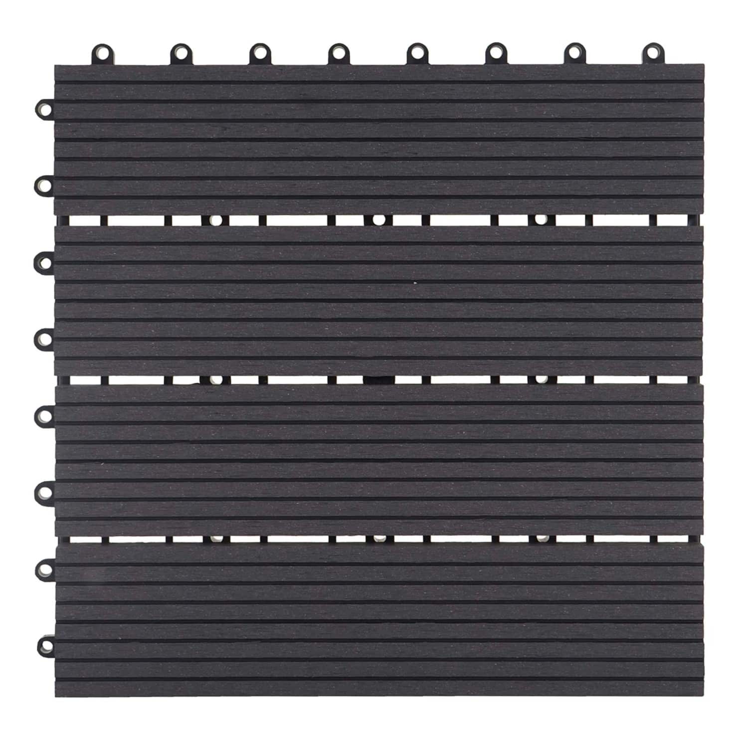 BERLINLODGE WPC Bodenfliese 11x Je BxT 30x30cm Holzoptik Balkon Terrasse Basis Anthrazit Linear