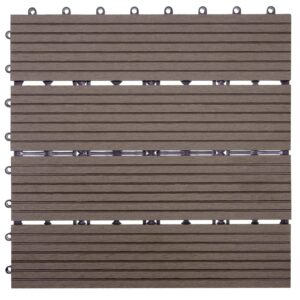BERLINLODGE WPC Bodenfliese 11x Je BxT 30x30cm Holzoptik Balkon Terrasse Basis Coffee Linear