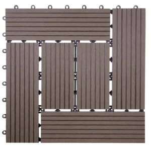 BERLINLODGE WPC Bodenfliese 11x Je BxT 30x30cm Holzoptik Balkon Terrasse Basis Coffee Versetzt