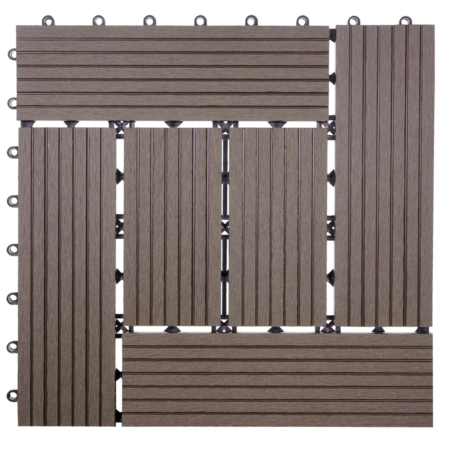 BERLINLODGE WPC Bodenfliese 11x Je BxT 30x30cm Holzoptik Balkon Terrasse Basis Coffee Versetzt