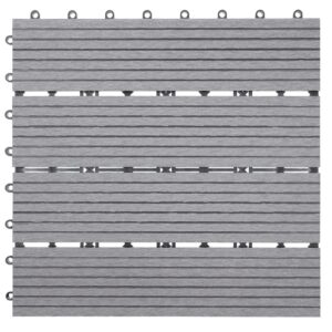 BERLINLODGE WPC Bodenfliese 11x Je BxT 30x30cm Holzoptik Balkon Terrasse Basis Grau Linear