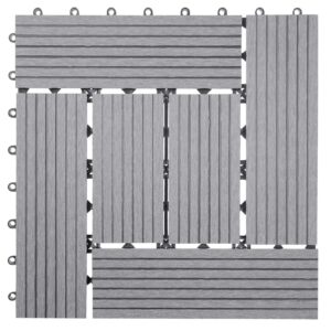 BERLINLODGE WPC Bodenfliese 11x Je BxT 30x30cm Holzoptik Balkon Terrasse Basis Grau Versetzt