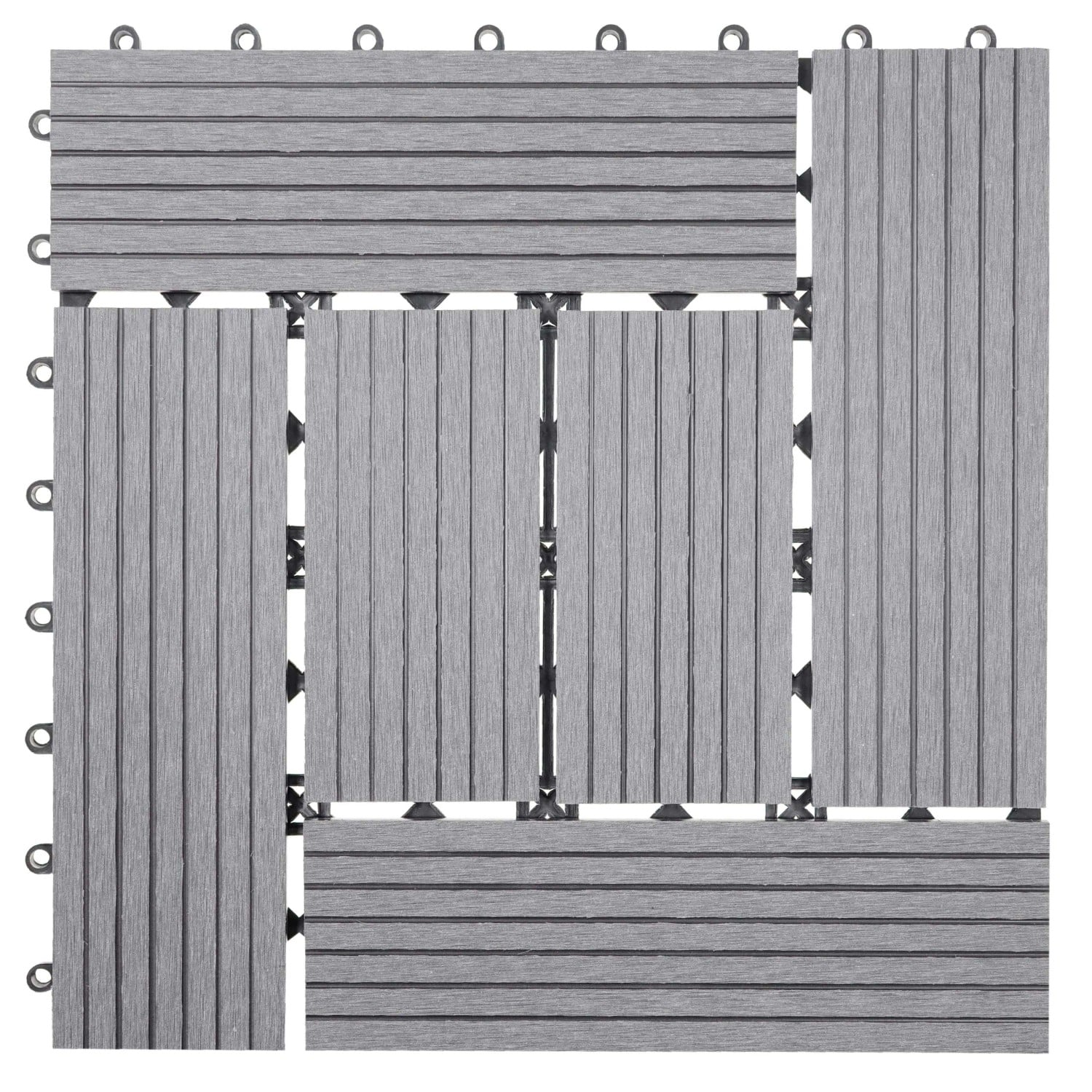 BERLINLODGE WPC Bodenfliese 11x Je BxT 30x30cm Holzoptik Balkon Terrasse Basis Grau Versetzt