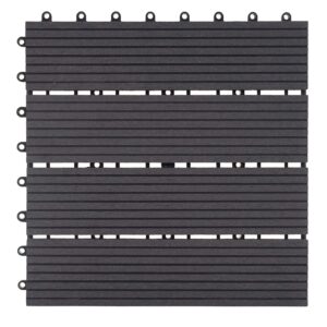 BERLINLODGE WPC Bodenfliese 11x Je BxT 30x30cm Holzoptik Balkon Terrasse Premium Anthrazit Linear