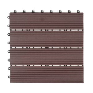 BERLINLODGE WPC Bodenfliese 11x Je BxT 30x30cm Holzoptik Balkon Terrasse Premium Coffee Linear