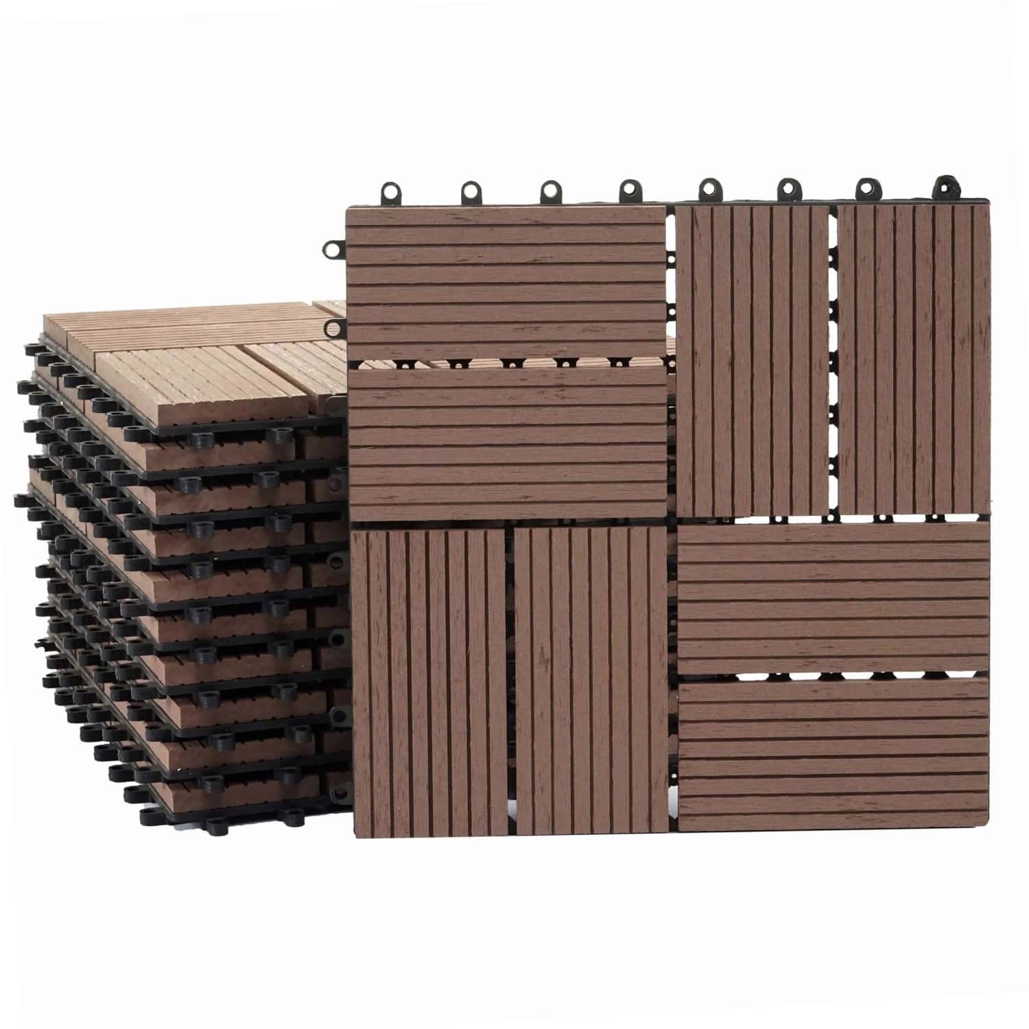 BERLINLODGE WPC Bodenfliese 11x Je BxT 30x30cm Holzoptik Balkon Terrasse Premium Coffee Vierecke