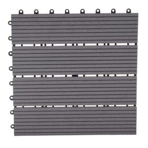 BERLINLODGE WPC Bodenfliese 11x Je BxT 30x30cm Holzoptik Balkon Terrasse Premium Grau Linear