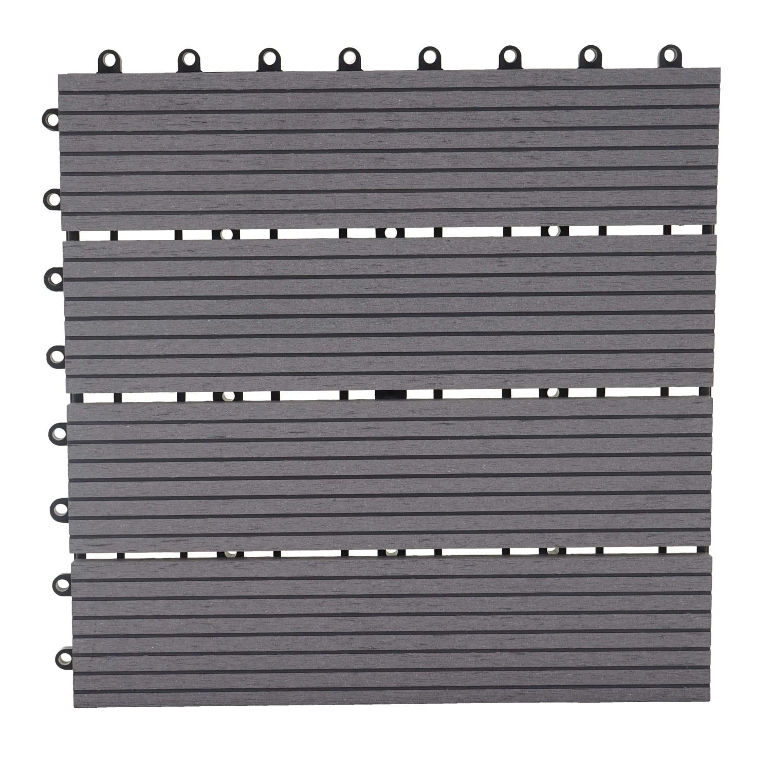 BERLINLODGE WPC Bodenfliese 11x Je BxT 30x30cm Holzoptik Balkon Terrasse Premium Grau Linear