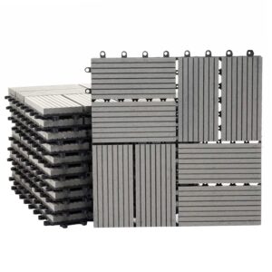 BERLINLODGE WPC Bodenfliese 11x Je BxT 30x30cm Holzoptik Balkon Terrasse Premium Grau Vierecke