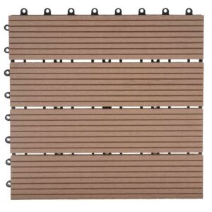 BERLINLODGE WPC Bodenfliese 11x Je BxT 30x30cm Holzoptik Balkon Terrasse Premium Teak Linear