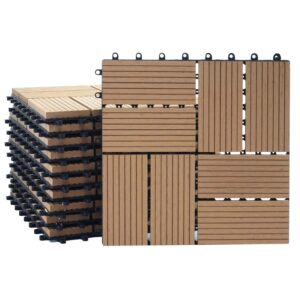 BERLINLODGE WPC Bodenfliese 11x Je BxT 30x30cm Holzoptik Balkon Terrasse Premium Teak Vierecke