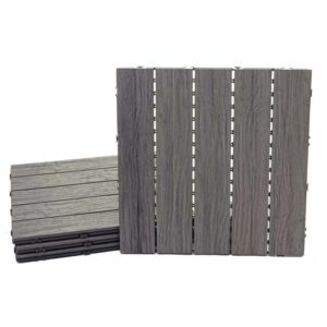 BERLINLODGE WPC Bodenfliese 4x Je BxT 50x50cm Holzoptik Balkon Terrasse 3D-Struktur Linear Antik-Braun