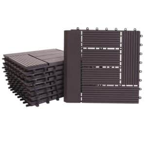 BERLINLODGE WPC Bodenfliese Mit Abschluss 11x Je BxT 30x30cm Premium Holzoptik Balkon Terrasse Anthrazit Versetzt