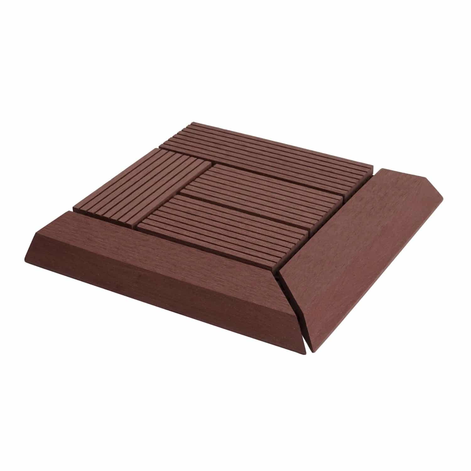 BERLINLODGE WPC Eck-Bodenfliese Mit Abschluss BxT 30x30cm Premium Holzoptik Terrasse Ecke Coffee Versetzt