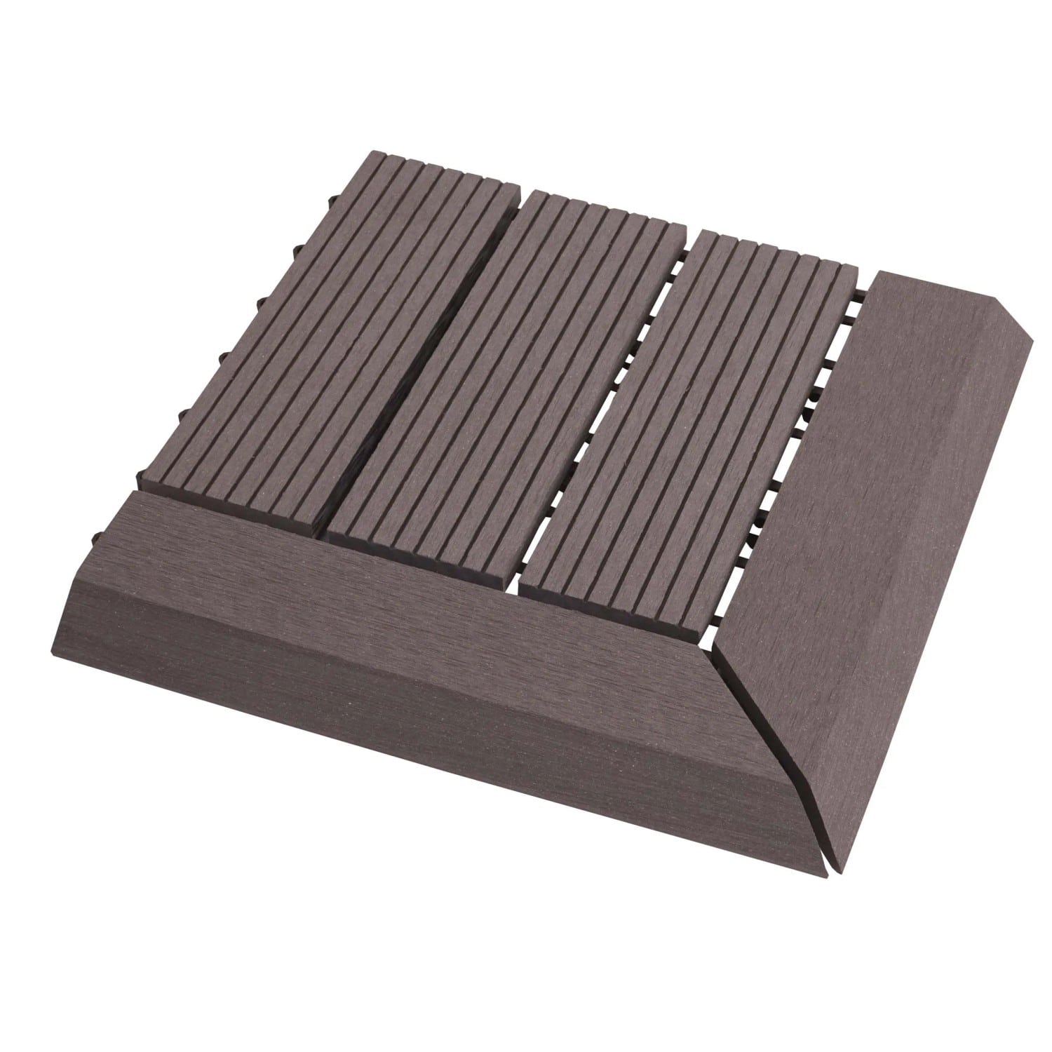 BERLINLODGE WPC Eck-Bodenfliese Mit Abschluss BxT 30x30cm Premium Holzoptik Terrasse Ecke Links Grau Linear