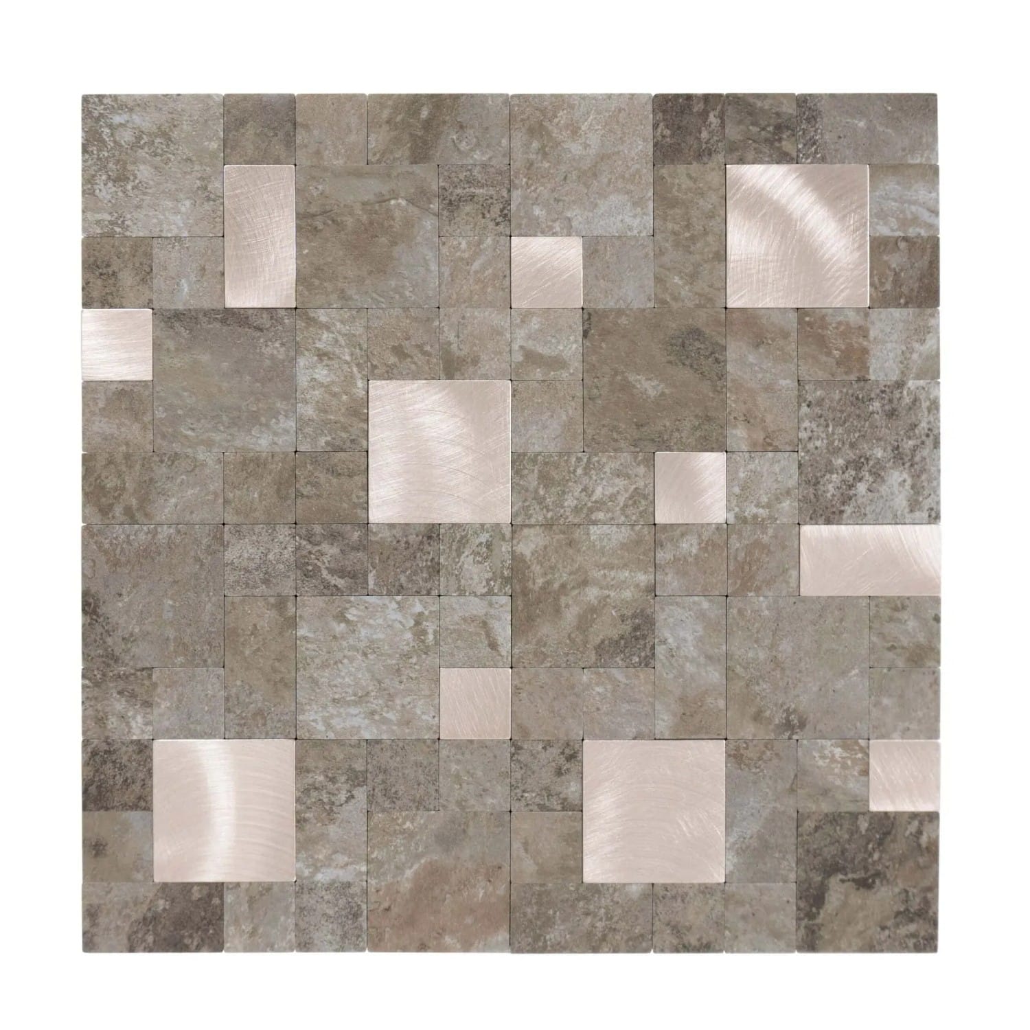 Dalsys Selbstklebende Fliesen 1m² 11 Stück Steinoptik Quadrate Beige Gold