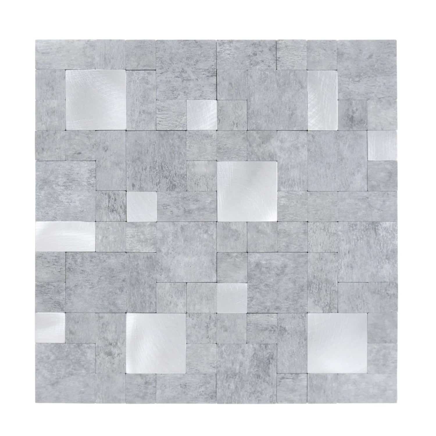 Dalsys Selbstklebende Fliesen 1m² 11 Stück Steinoptik Quadrate Hellgrau Silber