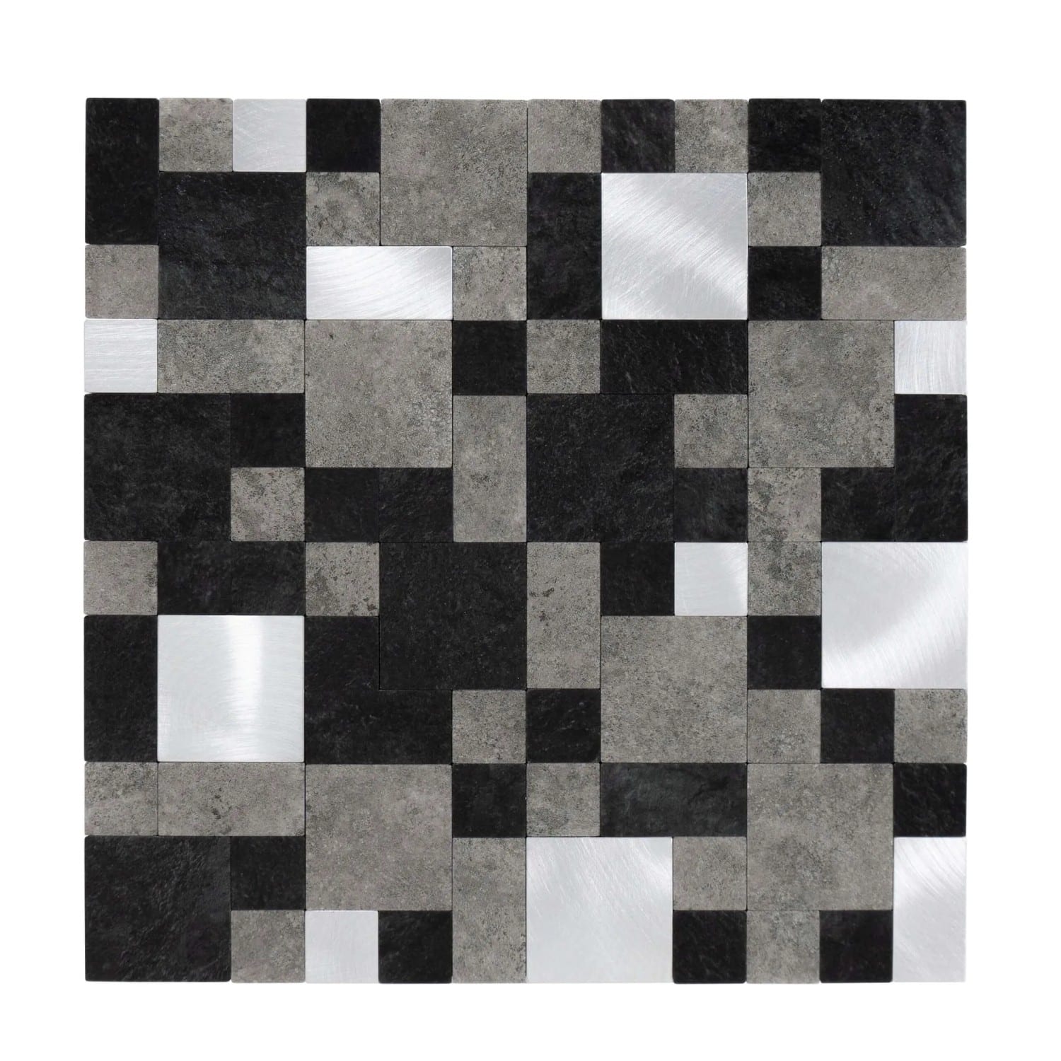 Dalsys Selbstklebende Fliesen 1m² 11 Stück Steinoptik Quadrate Schwarz Silber