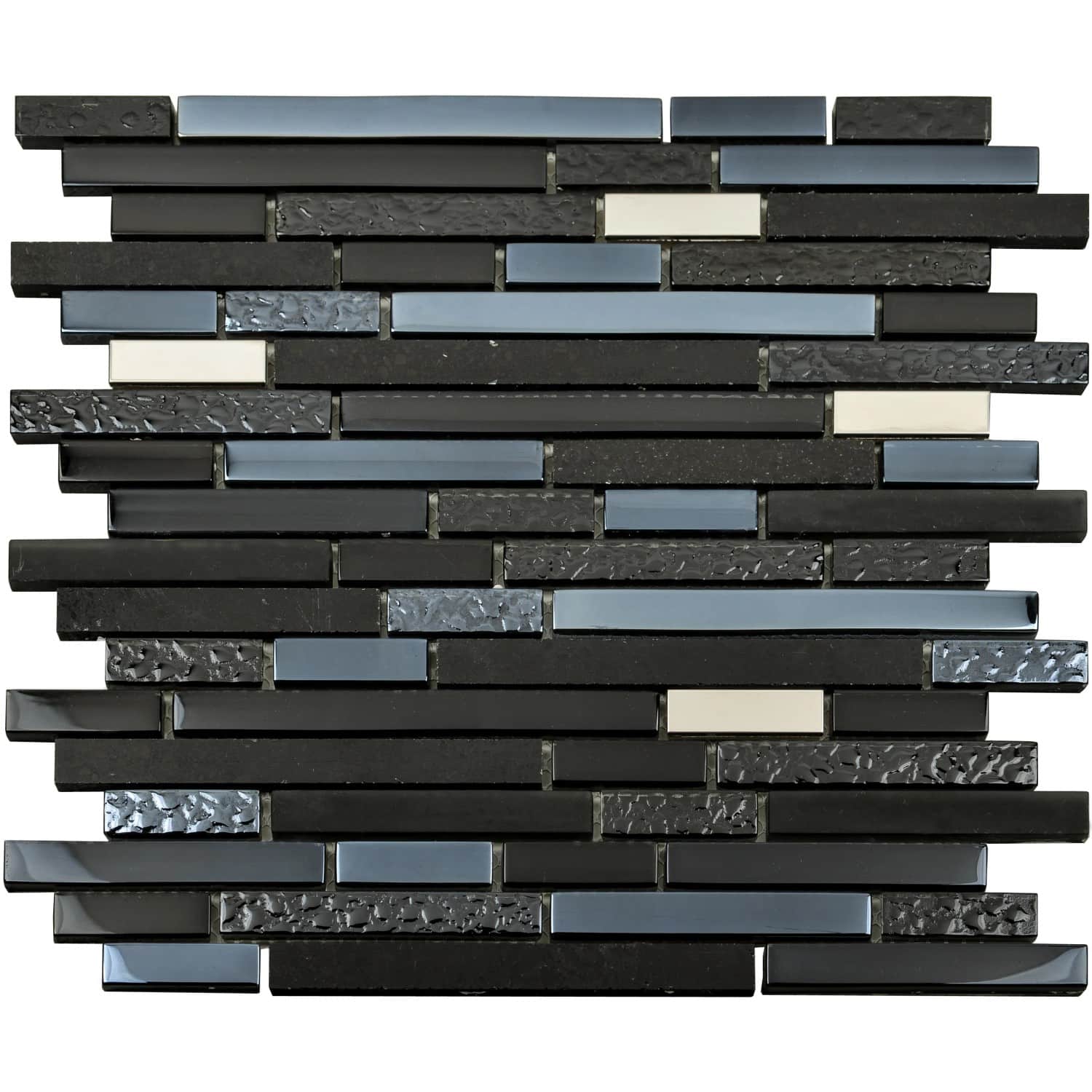 Glasmosaikmatte Quarzkomposit Schwarz mit Chrom 29
