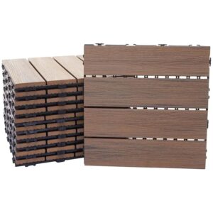 MCW WPC Bodenfliese E20 Holzoptik Balkon/Terrasse 3D-Struktur Linear 11x Je 30x30cm - 1qm Geprägt-Braun