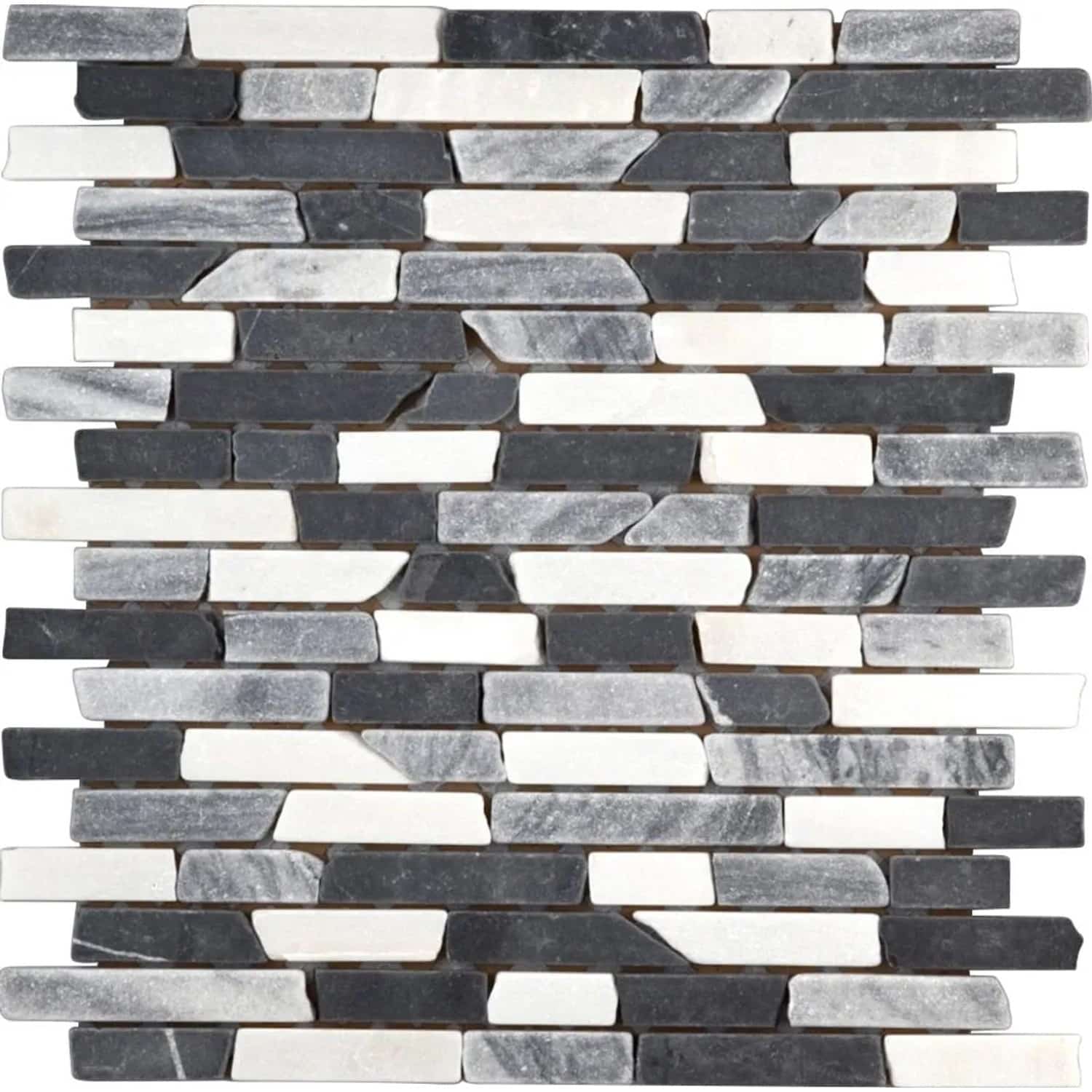 Marmormosaik Black Grey White Mix Brick 28