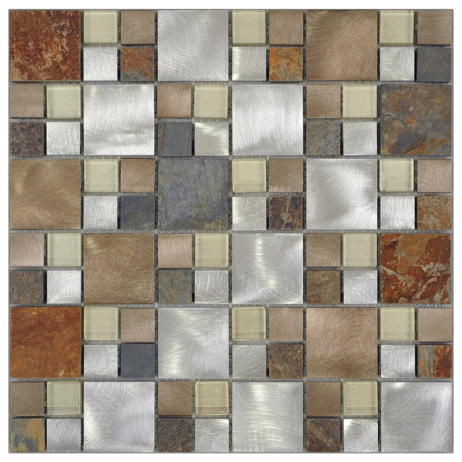 Mosaik Glas & Aluminium Silver Slate Beige Grey 30 cm x 30 cm