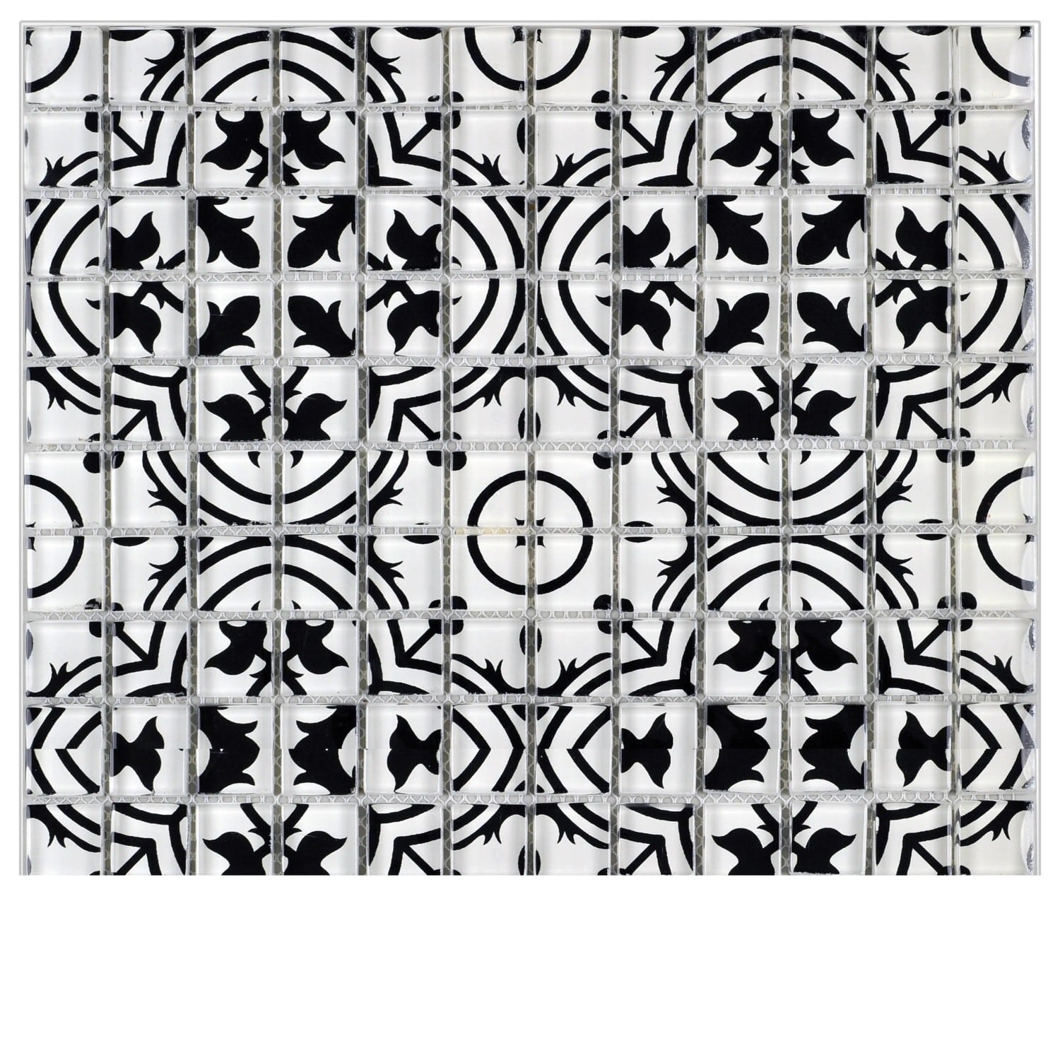 Mosaik Glas Retro Schwarz Weiß 30 cm x 30 cm