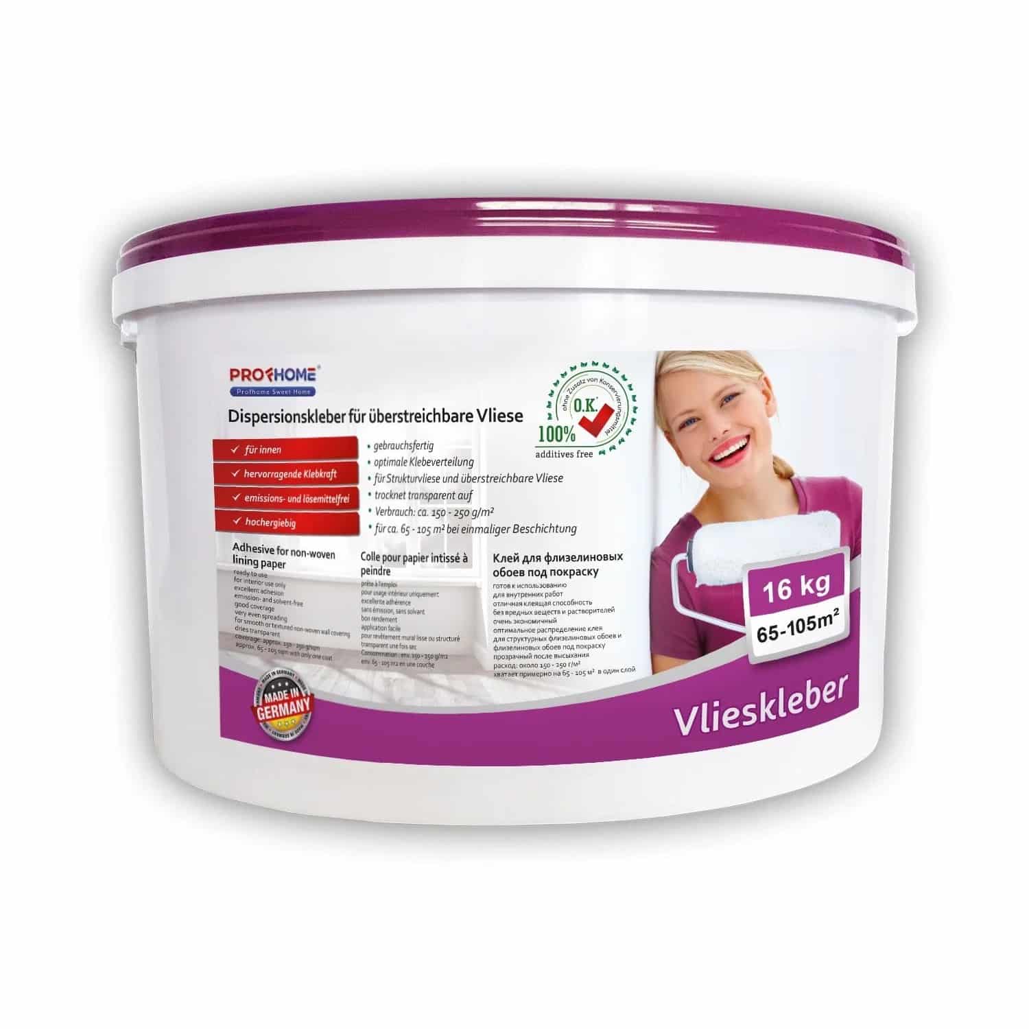 PROFHOME Vlieskleber Fertig-Kleber für Malervlies Renoviervlies 16 kg max 105 qm 16 kg Weiß