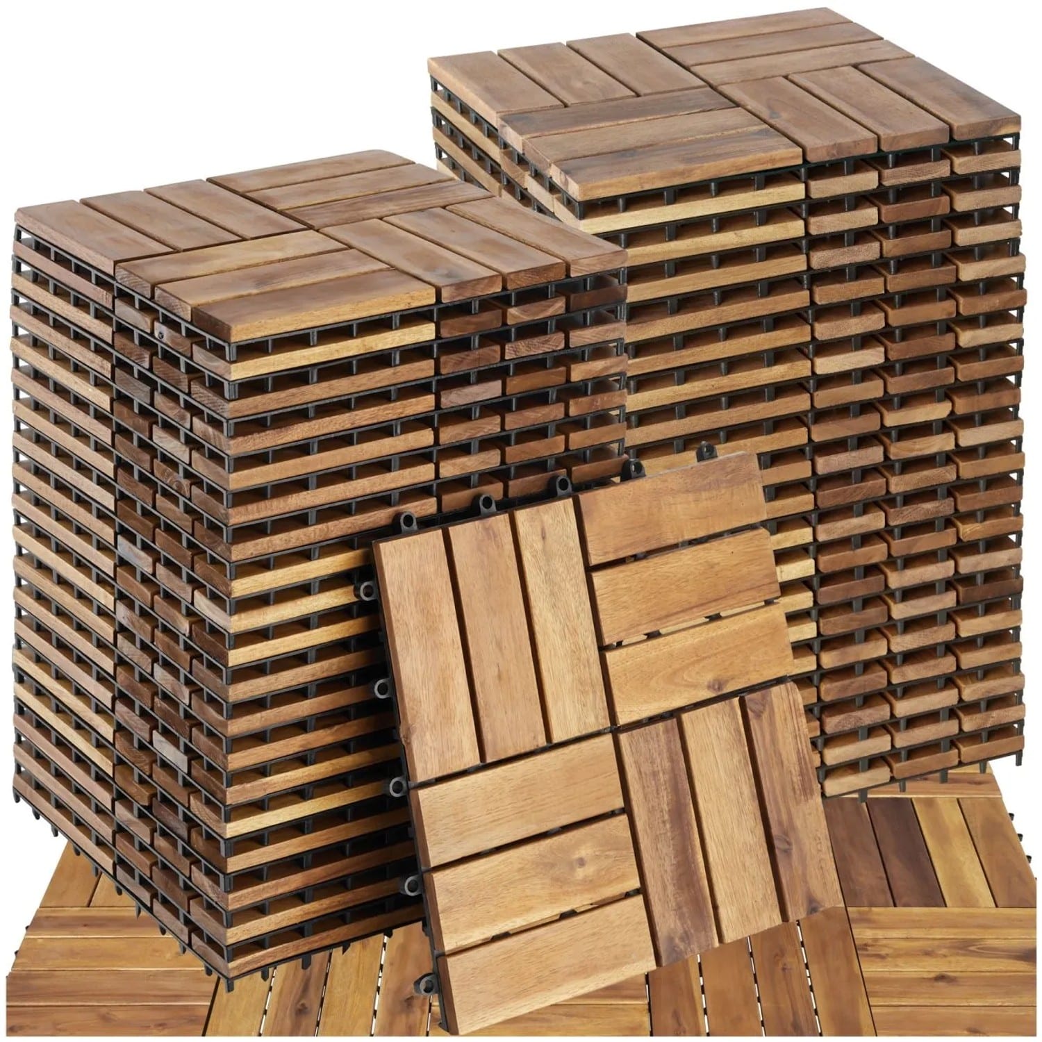 Tectake Terrassenfliesen Tabula Verschieden Große Sets Im Klicksystem Massives Akazienholz Geschliffen 40Er Set 31 x 31 x 2 20 cm Braun