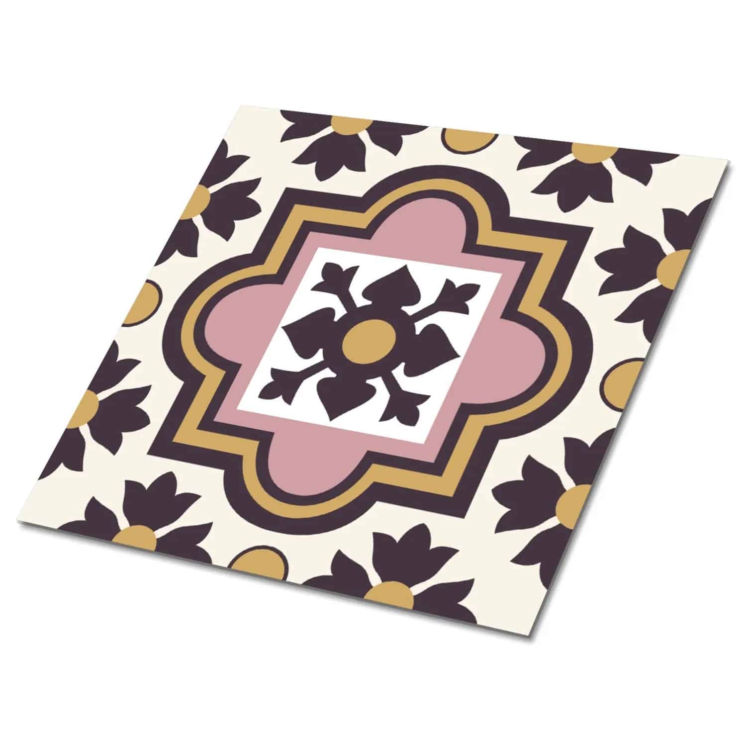 Tulup PVC Fliesen Selbstklebende 30 cm x 30 cm Set von 9 Klassische Klebefliesen Vinyl Bodenfliesen Klebefliesen für Küche Arabische Blumen