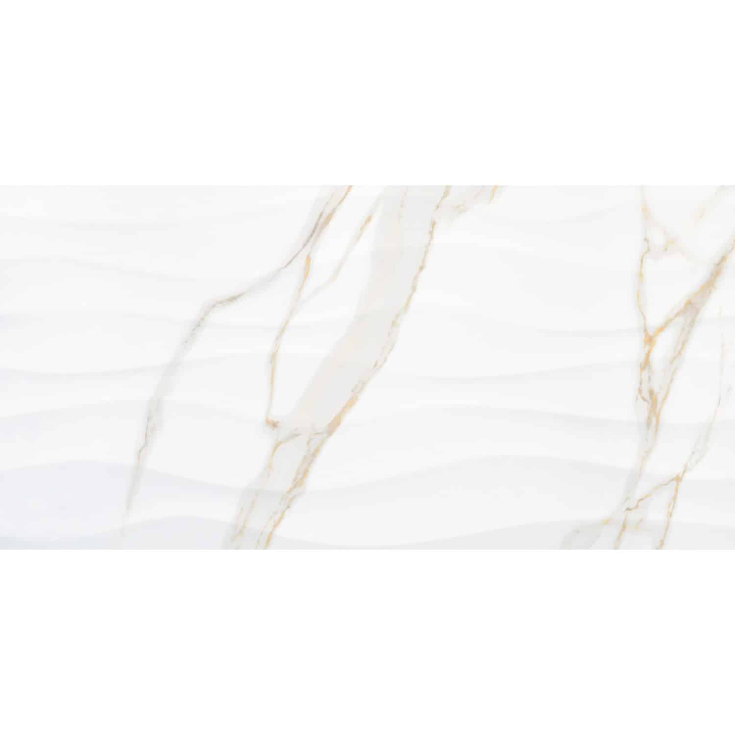 Wandfliese Calacatta Wave Feinsteinzeug Weiß-Gold Glasiert 30 x 60 x 1 cm