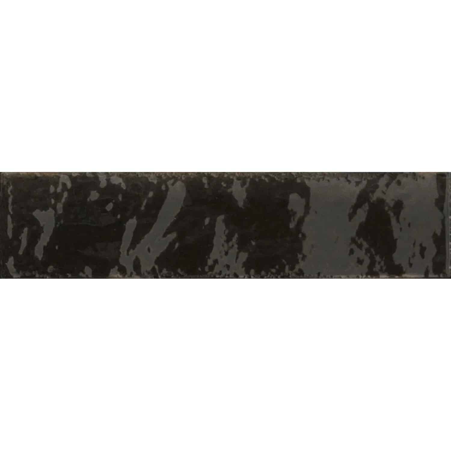 Wandfliese Lotis Steingut Schwarz Glasiert Glänzend 6 cm x 24 cm